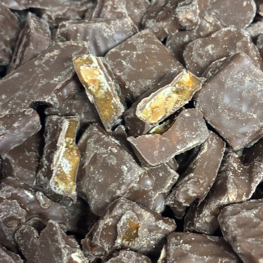 Milk choc coated peanut brittle